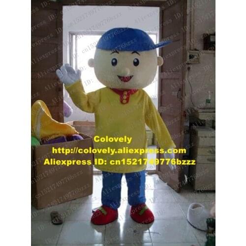 Caillou Little Boy Spadger Lad Young Man Mascot Costume With Yellow Dress Blue Pants Adult Cartoon Character No.110 Free Ship