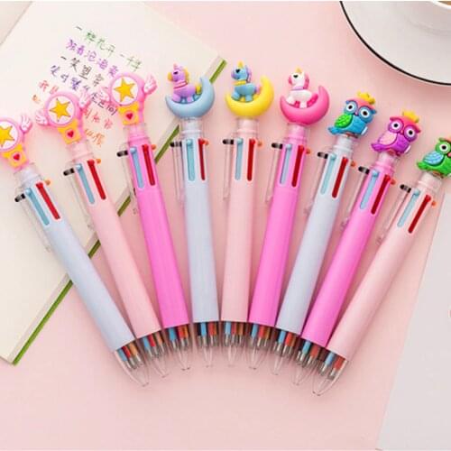 Kawaii Pink Unicorn 6 Colors Ballpoint Pen for Girls Pink Heart Owl Cat Pig Pens Creative Stationery Cute Office School Supplies