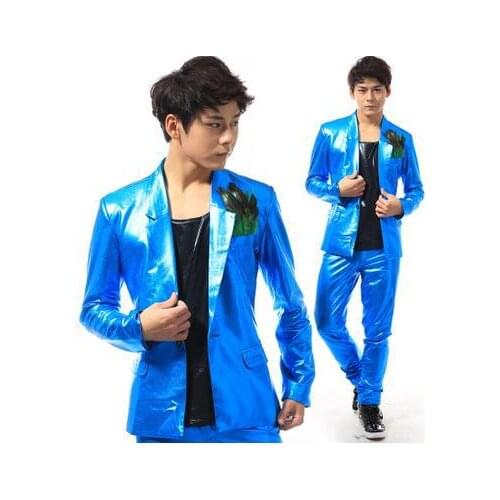 Stage 1 blue korean suits set mens blazer jacket men blazer slim fit terno masculino blazer men jacket 2XL Customizable