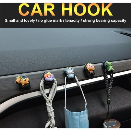 5Pcs Cartoon Car Hooks Organizer Car Clips Storage Hanger For USB Cable Headphone Key Storage Car Adhesive Hook Car Accessories