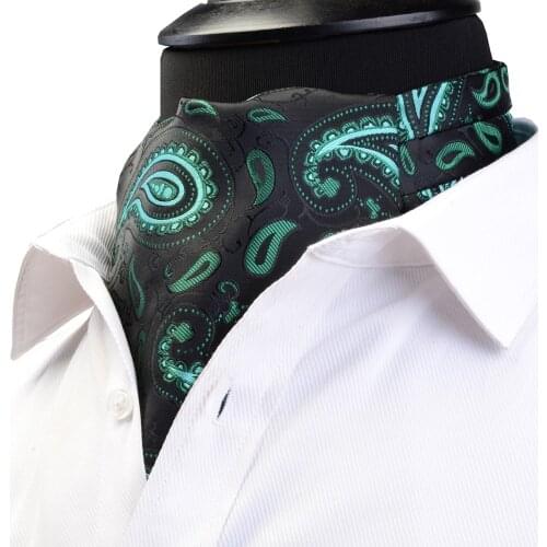 Ricnais Quality Mens Ascot Vintage Paisley Floral Cravat Jacquard Woven Silk Tie For Men Self Necktie Scrunch British Scarf