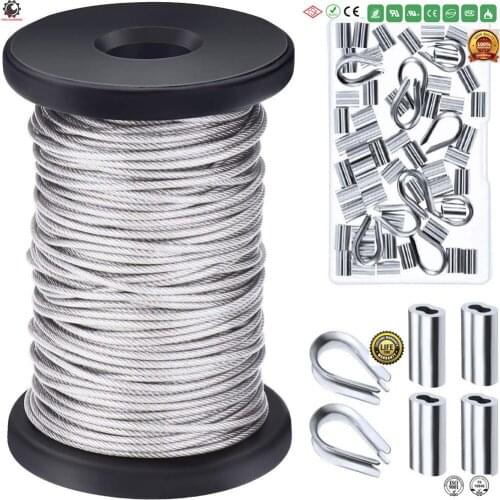 Cable Railing Kits 304 Stainless Steel Wire Cable,Aluminum Crimp Sleeves Thimble for Railing,Decking,Picture Hanging