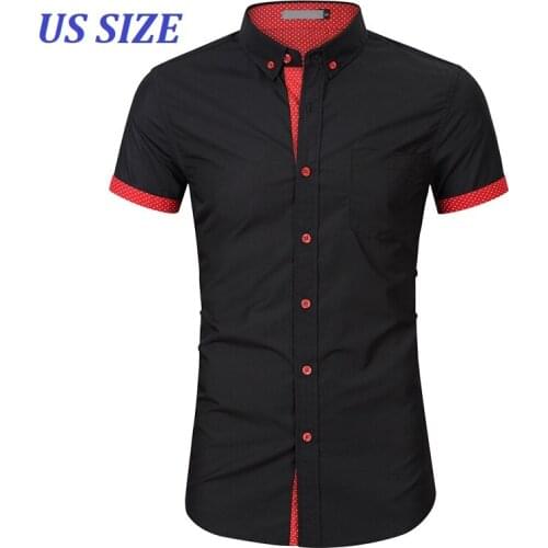US Size 100% Cotton Mens Shirts Patchwork Short Sleeve Shirt Men Business Dress Shirts Male Camisa Masculin Chemise Homme TS-517