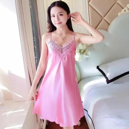 Hot 6 Color Fashion New Sexy Silk Nightgowns Women Casual Chemise Nightie Nightwear Lingerie Nightdress Sleepwear Dress 2018 New