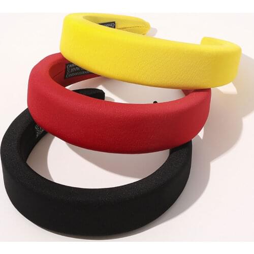 2021 Female Bezel Head Silk Padded Headband for Women Solid Thick Hair Hoop Hairband Cotton Blends Headbands