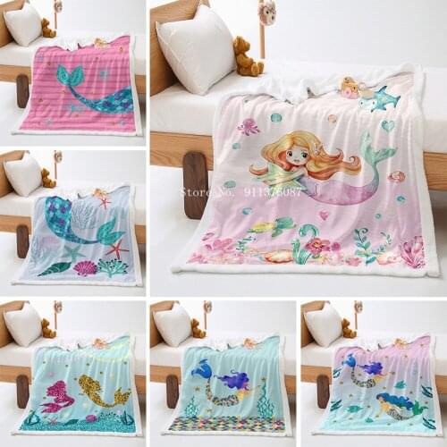 Cartoon Mermaid Princess Print Blanket Quilt Bedding for Girls Children Gift Bedroom Decor Soft Warm Size Variety for Styles