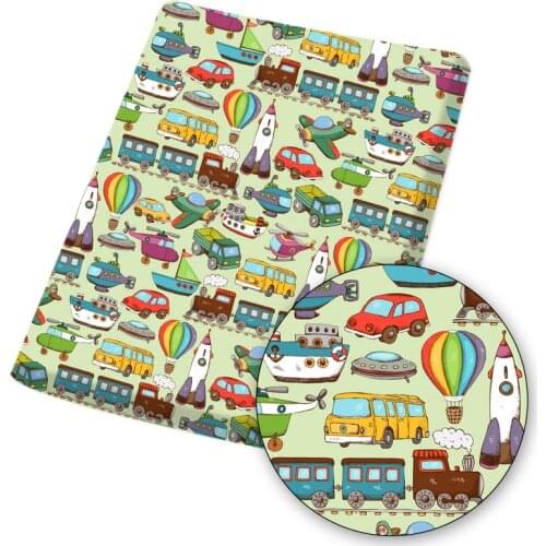 Polyester Cotton Fabric Cartoon Car Transportation Pattern Cloth Sheets Home Textile Dress Mask Sewing Crafts Material 45*145cm