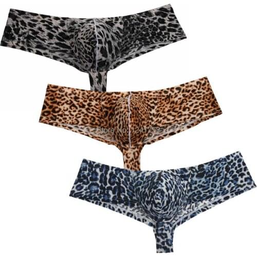 Sexy Low Waist Mini Boxer Men 1/2 Coverage Boxer Bulge Pouch Shorts Leopard Underwear Posing Trunks