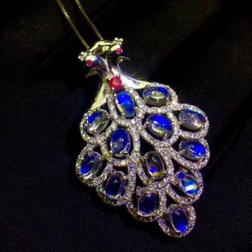 Blue Moonstone brooch Free shipping Natural real Blue Moonstone 925 sterling silver brooch 4*6mm 13pcs gemstone