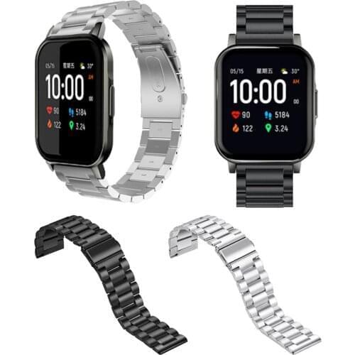 Double-snap Buckle Replacement Strap For Haylou Watch LS02 Double Snap Buckle Three Beads Solid Stainless Steel Strap Fashion