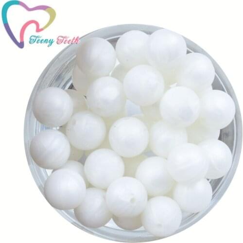 Teeny Teeth 10 PCS Metallic White Baby Accessories Beads Round Size 9-15MM Food Grade Teething Silicone Metallic Loose Bead