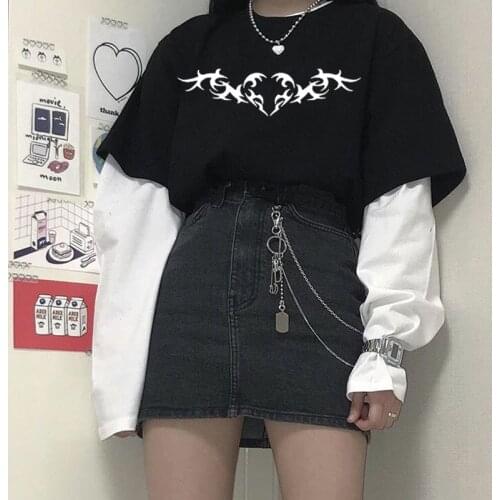 Dark tops Gothic women T-shirt casual punk streetwear T-shirt Harajuku Vintage hip-hop loose short sleeve Ulzzang women clothing