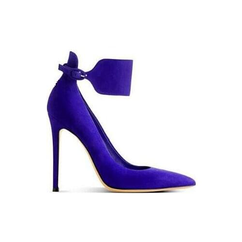 Women fashion stilettos pointed toe super high thin heels buckle strap lace-up women dress shoes party pink purple grey shoes