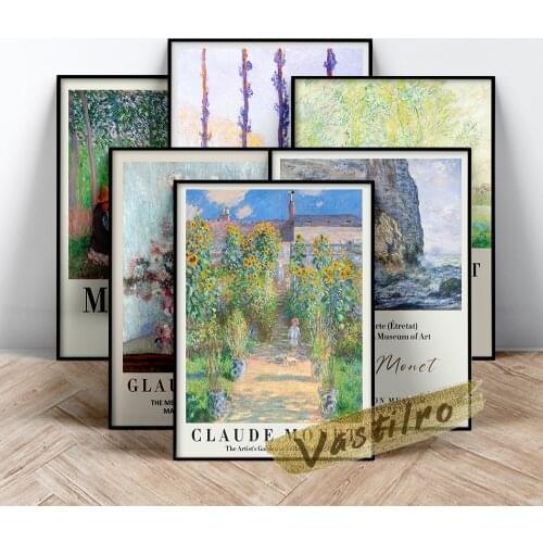 Claude Monet Exhibition Museum Poster, Monet Scenery Flower Leaf Wall Art, Claude Woman Seated Under The Willows Oil Painting