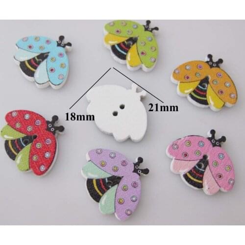 WBNKKS 100pcs Multicolor wood Bee 18mm*21mm 2 Holes Printed Sewing Buttons Scrapbooking Children apparel accessory