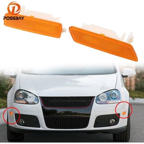 POSSBAY Yellow Front Bumper Reflector Side Marker Light for VW Jetta 2005-2010 Indicators Turn Signal Lamp Without Bulbs
