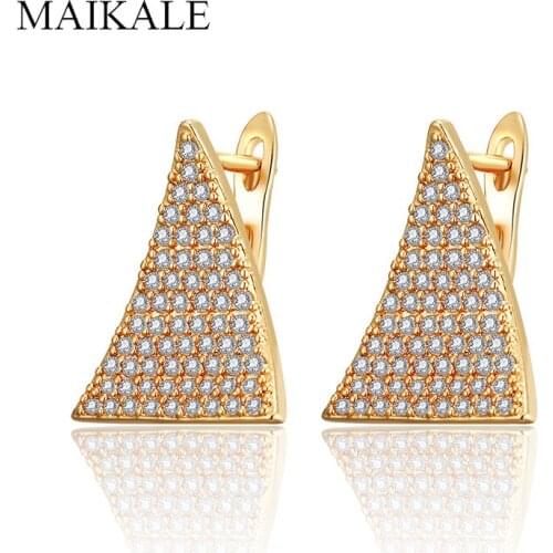 MAIKALE Classic Zircon Triangle Earrings Geometric Gold Silver Color Cubic Zirconia Stud Earrings for Women New Fashion Jewelry