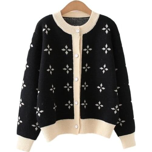 Graphic Jacquard Harakuju Women Knit Cardigan 2021 Winter Single Breasted Knitwear Korean Fashion Warm Soft Jumpers Tops