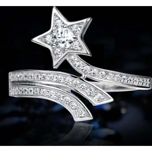 60% Silver Rings for Women Genuine Fine Jewelry Star Adjustable Micro Paved Cubic Zircon 925 Sterling Silver Female Ring Bague