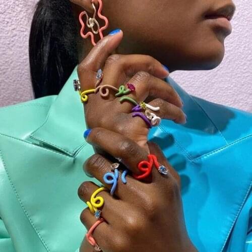 New Simple Colorful Resin Crystal Snake Animal Adjustable Ring Irregular Geometric Twisted Ring for Women Party Accessories