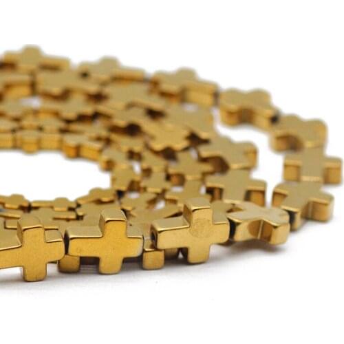 Gold Jesus Cross 4x6/6x8/8x10MM Hematite NaturalStone Spacer Charm Loose Beads For Jewelry Making Handmade DIY Bracelets Pendant