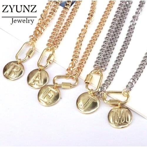 10PCS, Round letters pendants necklace curb chain jewelry