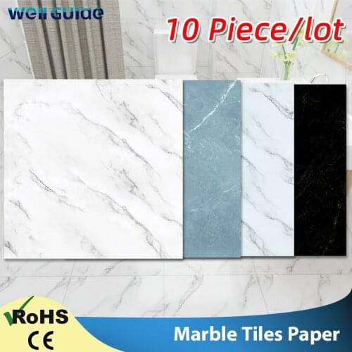 10pcs Wall Sticker Self Adhesive waterproof PVC Tiles Floor Stickers Marble Bathroom living room Bedroom Ground Thick Wallpapers