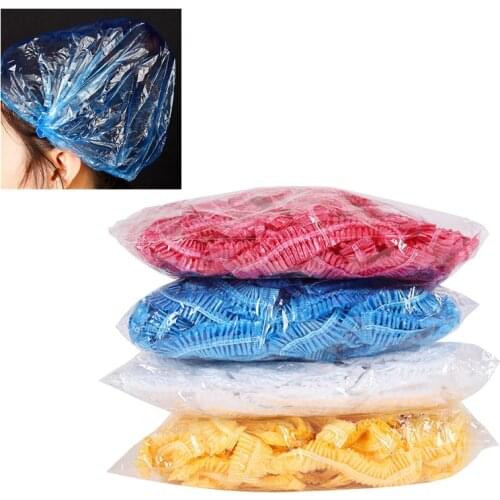 100Pcs/Pack Disposable Shower Caps Transparency Waterproof Spa Hair Salon Hotel Bathing Elastic Bath Hat home Bathroom Products