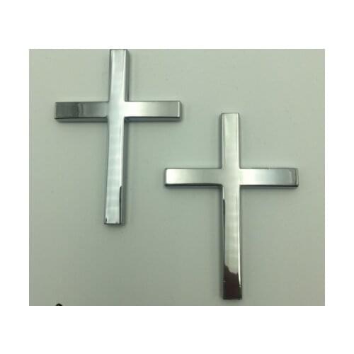 2pcs Chrome Metal 3D Cross Crucifix Car Trunk Rear Emblem Badge Decal Stickers