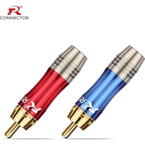 2pcs Gold Plated RCA Connector RCA male plug adapter Video/Audio Connector Support 6mm Cable black+red