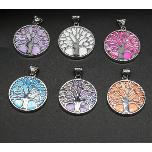 2020 New Natural Abalone Shell Pendant Round Tree of Life Seashell Charms for Women Jewelry Women DIY Necklace Size 33x37mm