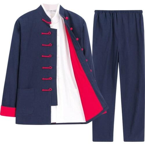 3pcs/set high quality men cotton&linen hanfu tang suit wing chun uniforms kung fu martial arts clothing tai chi wushu suits