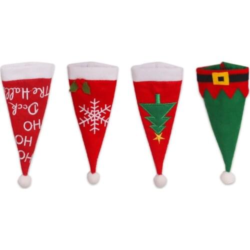 5pcs/Lot Cutlery Holder Fork Spoon Pocket Christmas Caps Christmas Decoration Bag Knife Fork Set Cover Table Decor New Year