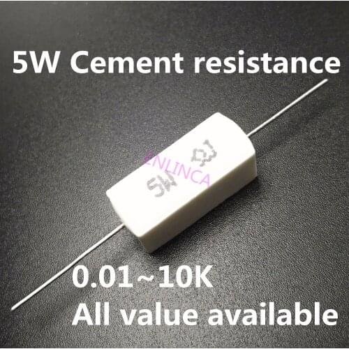 50pcs 5W 0.01 0.05 0.1 0.15 0.2 0.22 0.25ohm 0.01R 0.05R 0.1R 0.15R 0.2R 0.22R 0.25R Ceramic Cement Power Resistance Resistor 5