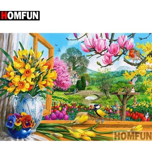 HOMFUN Full Square/Round Drill 5D DIY Diamond Painting "bird flower" 3D Embroidery Cross Stitch 5D Home Decor A13383