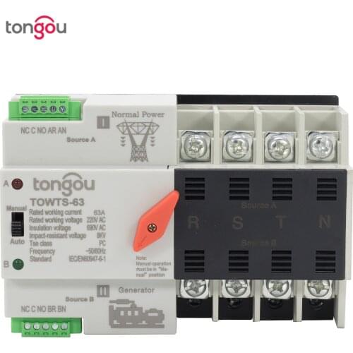 ATS Automatic Transfer Switch Electrical Selector Switches Dual Power Switch 4P 63A 100A 220V Mini ATS TOWTS-100