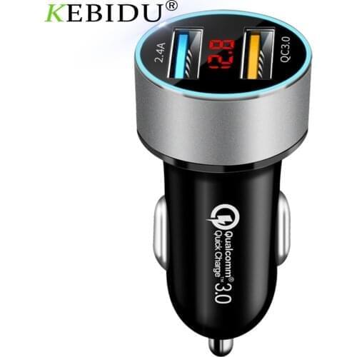 KEBIDU QC3.0+2.4A Dual USB Car Charger For Phone LCD Display 12-24V Cigarette Socket Lighter Fast Charger Power Auto Car-Charger
