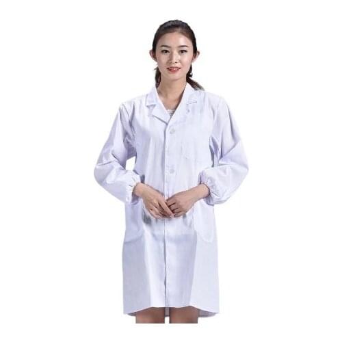Unisex Long Sleeve White Lab Coat Lapel Collar Button Down Doctor Blouse