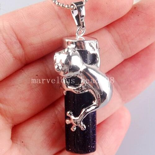 Free shipping Fashion Jewelry Blue Goldstone Frog hold column Women MenPendant Bead with chain MC3873