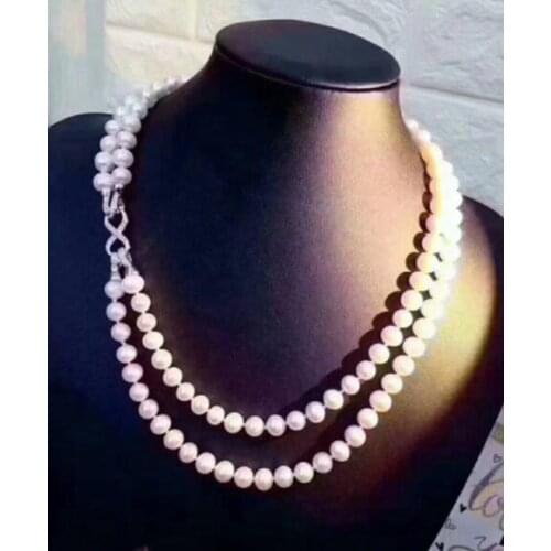 Noble jewelry 9-10mm Freshwater white pearl necklace