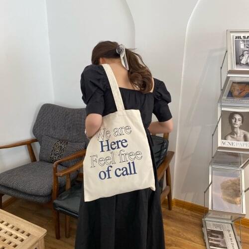 Korean Ins Letters Print Shoulder Bag Cotton Cloth Canvas Tote Bags Large Beige Shopper Bag Reusable Eco Shopping Bag For Girl
