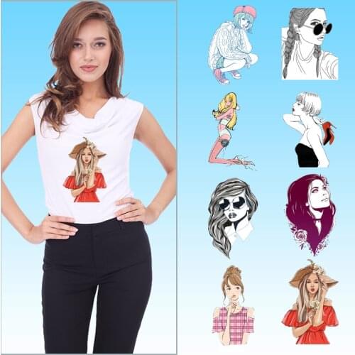 Red lip Beauty Women Sunshine girl Applique on Clothes Thermal Stickers Ironing sticker Heat Transfer PVC Patch On Transfer