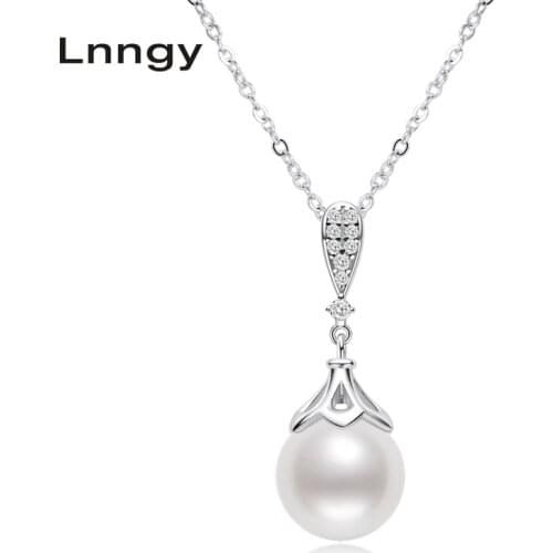Lnngy Lnngy 925 Sterling Silver 8.5-9mm Genuine Freshwater Pearl Pendant Necklace for Women with 18" Silver Chain