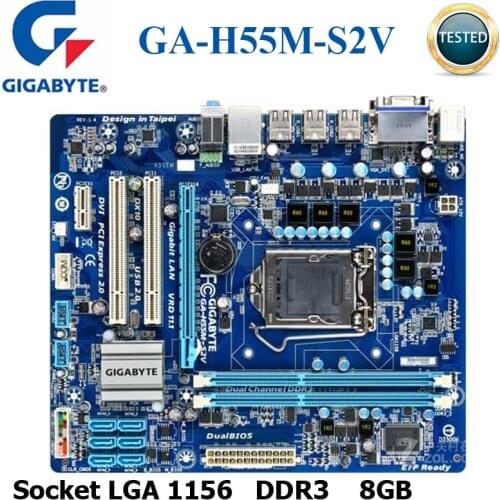 Socket LGA 1156 DDR3 Gigabyte GA-H55M-S2V Motherboard H55 LGA 1156 Core i7 i5 i3 DDR3 8G SATA2 USB2.0 VGA DVI Mainboard