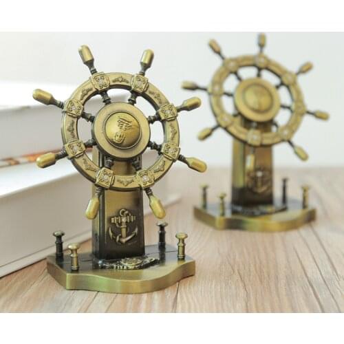 Mediterranean Zinc Alloy Rudder Crafts Ship Steering Wheel Model Metal Ornaments Home Desktop Living Room TV Cabinet Decoration