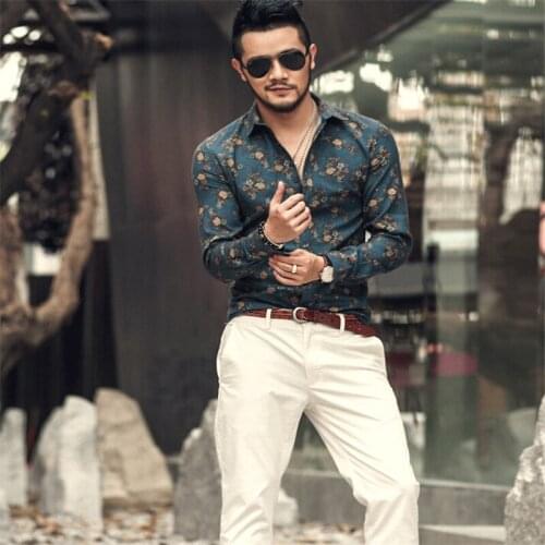 Mens Clothes New Fashion Casual Men Shirt Long Sleeve Europe Style Slim Fit Shirt Men High Quality Cotton Floral Shirts