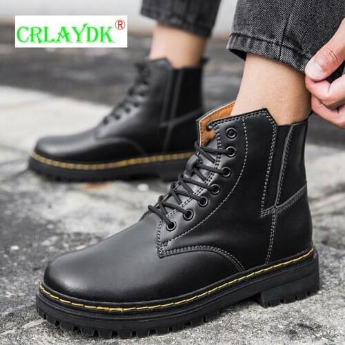 CRLAYDK Mens Casual Classic Combat Leather Ankle Fur Lined Motorcycle Boots Winter Keep Warm Outdoor Walking Waterproof Shoes