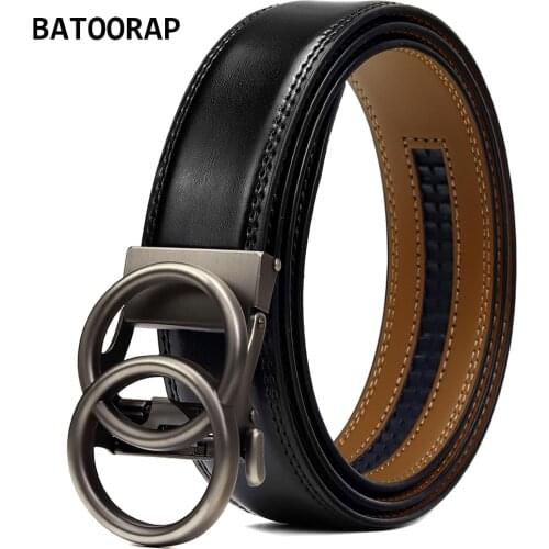 BATOORAP Leather Design Belt For Men Gray Circle Alloy Buckle Formal Fashion Male Business Trouser Waist Strap 35MM Width WLE025
