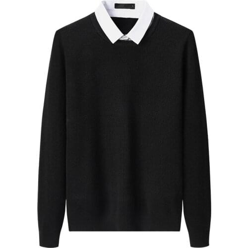 Men 2021 Autumn Winter Fashion Fake Two-piece Sweater Tops Mens Thick Warm Casual Pullovers Male Long Sleeves Knitted Tops O136