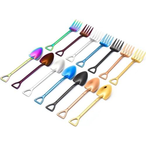 Shovel Shape Multi-Color Ice Cream Spoon Fork Long Handle Coffee Ice Cream Tool Kitchen Accessories Cute Spoon And Fork Set